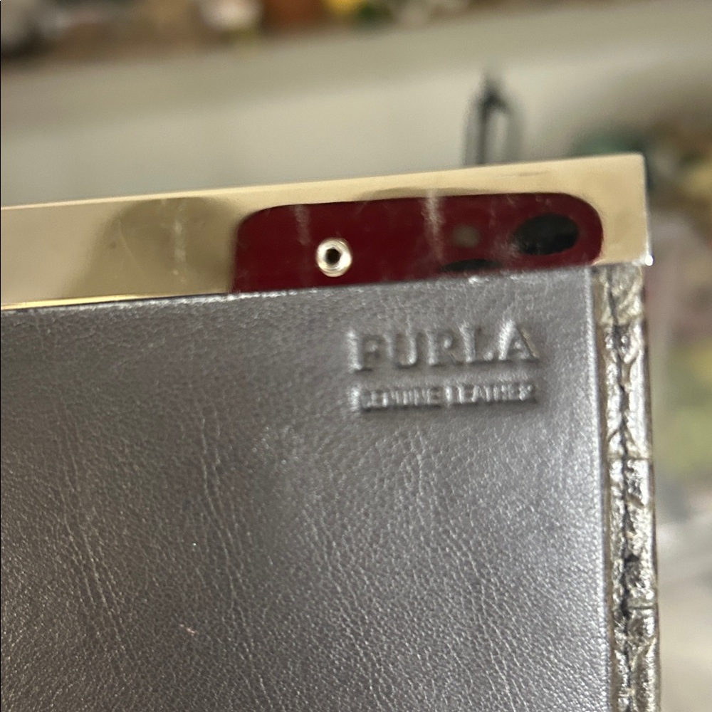 Furla Gray Croc Embossed Wallet with Silver Hardware Clasp Closure 7.75”x 4” EUC - Picture 5 of 6
